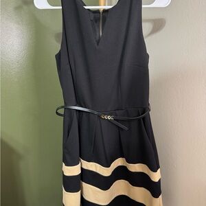 Iz Byer Black Dress with Tan Accents